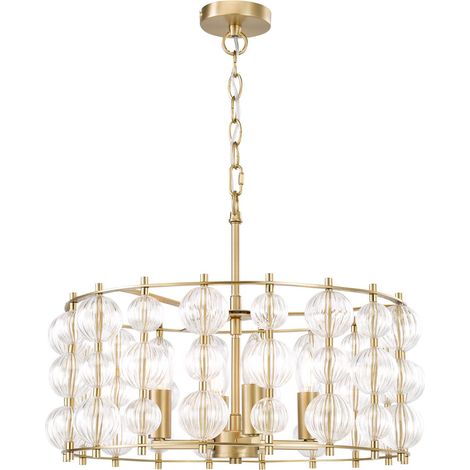 Dar Yuridia Suspension Yuridia à 4 lumières, finition or satiné et verre côtelé (1/5)