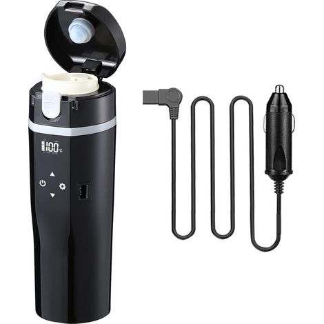 Bouilloire électrique de voyage 24 V/12 V pour voiture/camion, tasse chauffante de 500 ml avec couvercle anti-fuite, revêtement intérieur en acier in