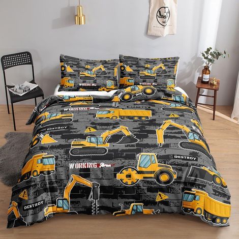 Bettwäsche-Set 155x220cm mit Bagger-Motiv für Kinder, 3-teilig