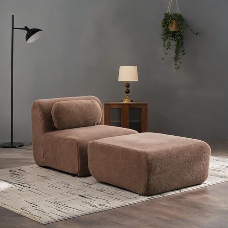 Canapé fixe 3 places en tissu chenille camel sans montage (1/5)