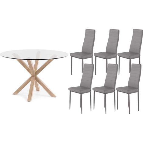 Pack Mesa Redonda de Cristal Templado + Sillas polipiel/metal