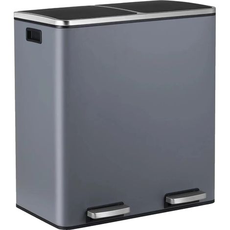 Poubelle de cuisine, acier inoxydable, couvercle à fermeture douce, GRIS FONCÉ, 60L-a (1/2)