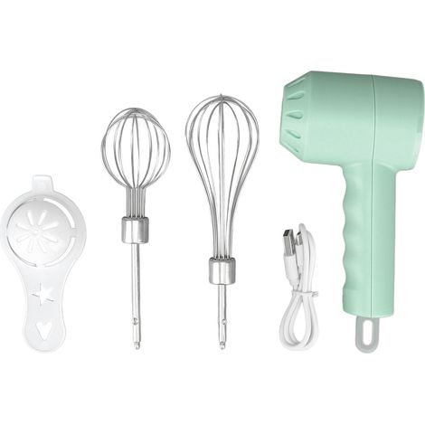 Batteur électrique sans fil USB rechargeable fouet à œufs mousseur lait 2 fouets ménage vert (1/5)