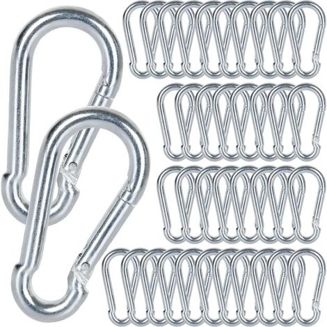 M5 Mousqueton, 60 PCS Mousqueton de Fixation pour Charges Lourdes - Mousqueton en Acier Inoxydable Capacité de Charge de 100 kg/220 lb, 304 Crochet Mousqueton Balancoire - 50mm x φ5 mm (1/4)