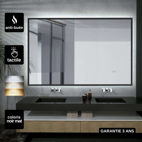 Miroir Salle de Bain LED Réglable 120x80cm - Noir Mat - Commandes Tactiles & Anti-Buée - CALIFORNIA LEDIMEX (1/5)