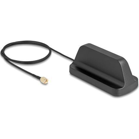Delock Antena WiFi 7 macho RP-SMA 2,5 - 3,6 dBi omnidireccional con base magnética y cable de conexión ULA100 1 m para exteriores negro