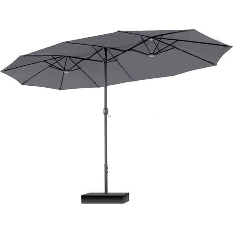 Parasol de balcon rectangulaire avec support - Grand parasol de balcon - 270 x 450 cm - Avec manivelle - Protection UV - Résistant au vent - Gris clair (1/5)