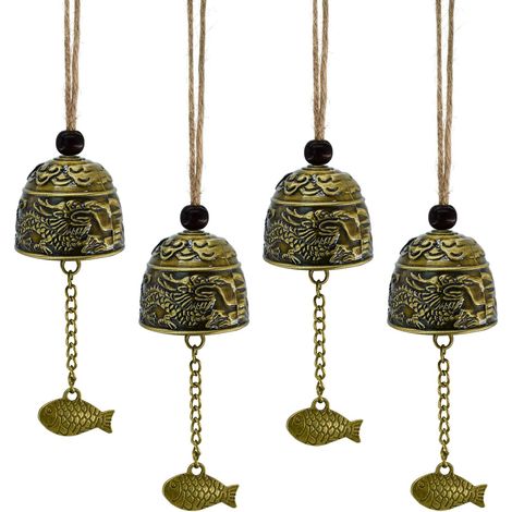 Fengshui 4 Pcs Vintage Dragon Bell Set Brass Bell Outdoor Lucky Home Garden Patio Indoor Outdoor Decoration (1/5)