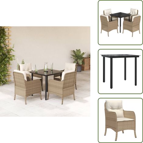 Sitzkissen - vidaXL 5-tlg. Garten-Essgruppe mit Kissen Beige Poly Rattan - Rückenkissen (1/5)