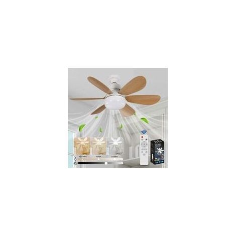 Ventilateur Plafond, Ventilateur Silencieux Plafond, 40W Lampe Ventilateur Plafond avec Douille E27, 6 Pales, 3 Vitesses, Silencieux, pour Salon, Chambre, Coucher, Grain de bois (1/4)