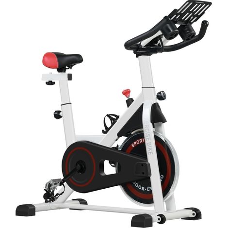 Ergometre avec résistance magnétique réglable, vélo d'appartement en acier, blanc/noir, 103x53x100-114 cm, charge max 120 kg (1/5)