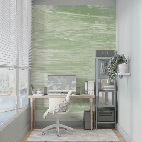 Papier Peint Rétro - Effet pinceau vert aquarelle - 150 x 250 cm (1/2)
