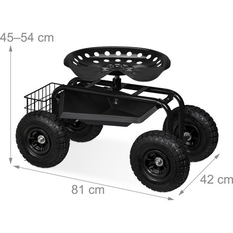 Lotto di 1 sgabello rotolante da giardino regolabile 45-54 x 42 x 81 cm seduta comoda vano portaoggetti pratico in acciaio verde 130016012