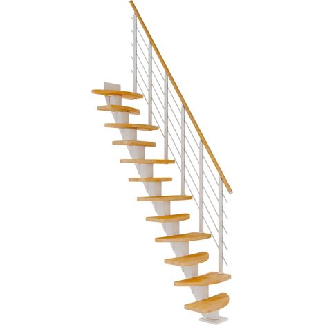 Dolle Mittelholmtreppe Berlin Buche, geölt 64 cm breit für Geschosshöhen 259 – 315 cm UK Metall Weiß inkl. einseitigem Designgeländer