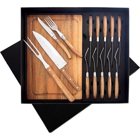 Couverts a steak et burger avec planche en bois pour 6 personnes