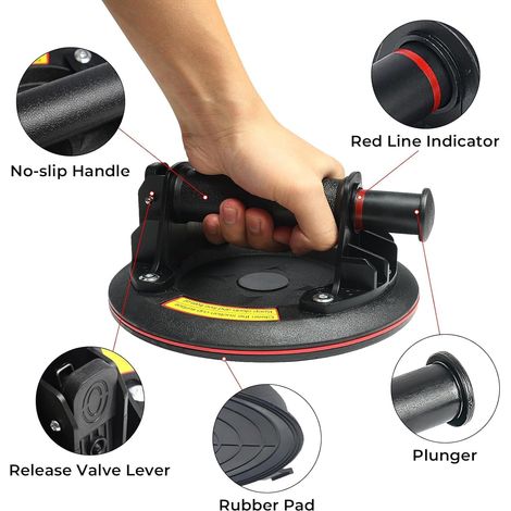 Ventosa per piastrelle da 8", ventosa per vetro, ventosa a vuoto professionale per il sollevamento del vetro, carico massimo 200 kg, con cassetta degli attrezzi portatile per vetro, piastrelle, marmo (1/4)