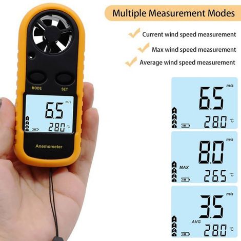 Anémomètre portable, anémomètre numérique de haute précision (±5%), avec rétroéclairage LCD,, CVC, drones et autres. (1/4)
