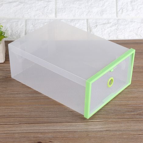 Boîte de rangement chaussures transparente pliable en plastique vert, empilable, organiseur de tiroirs, coffret de stockage réutilisable (1/5)
