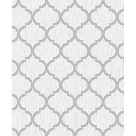 Glitter Trellis Wallpaper White Silver Metallic Sparkle Geometric Debona Crystal (1/4)