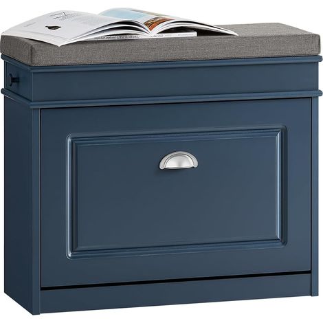 Sobuy – Banc à chaussures FSR82KB – Armoire à chaussures avec 1 abattant, 1 tiroir, 1 crochet – Dimensions L60xP24xH52 cm – Couleur bleu (1/5)