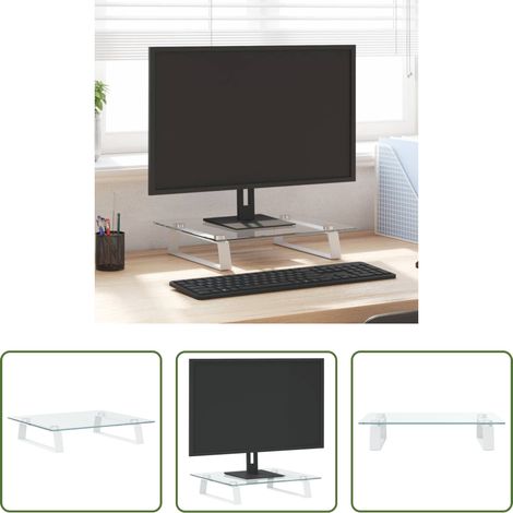 vidaXL Support bureau - Support de moniteur blanc 40x35x8 cm verre trempé et métal (1/5)