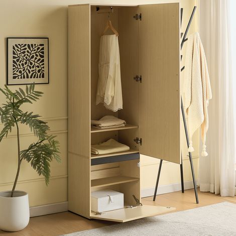 Armadio portascarpe stretto con specchio e barra estraibile in MDF 54 x 34,5 x 179,5 cm (1/5)