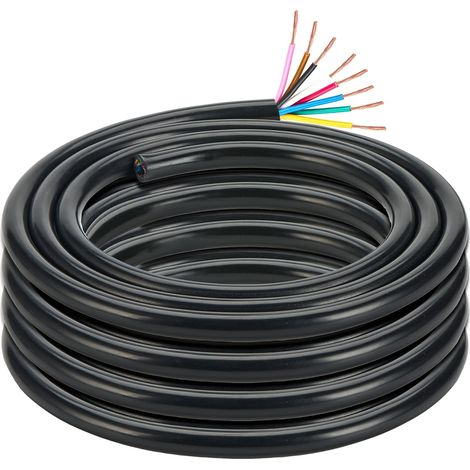 Câble Remorque 8 Fils de Cuivre, 3M Fil Eclairage Remorque 8 Broches, 12V/24V Cable Feux Remorque 8 Conducteurs pour Caravane Voiture Camping-Car RV (7x0.5mm²+ 1x1.0mm²) (1/5)