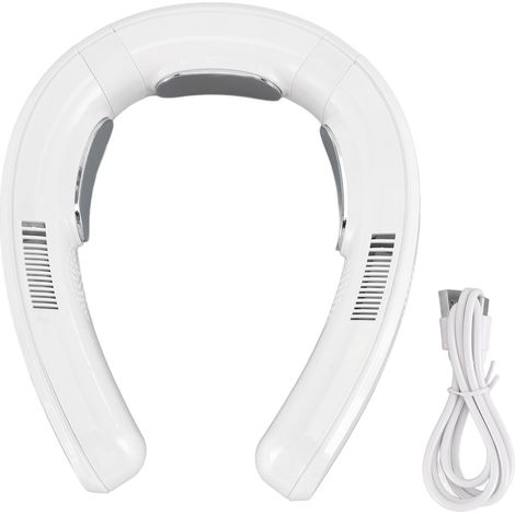 Ventilateur de cou portable avec climatiseur, refroidissement par semi-conducteur, sans pales, batterie 6000 mAh, rechargeable, silencieux, affichage numérique, blanc. (1/4)