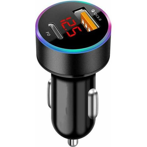USB-C PD and QC3.0 car charger, USB-A fast charger for cigarette lighter adapter, compatible with Samsung and Huawei smartphones as well as iPhone 13, 12, 11 Pro Max, X, XR and XS tablets. (1/4)