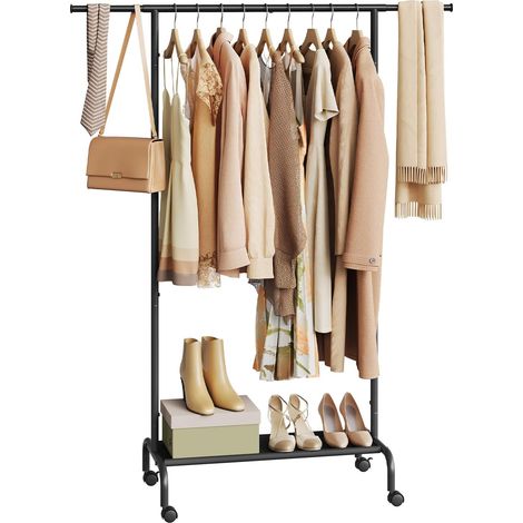 WOLTU Portant à Vêtements sur Roulettes, Porte Manteau avec Tringle Extensible, Cadre en Métal, Noir
