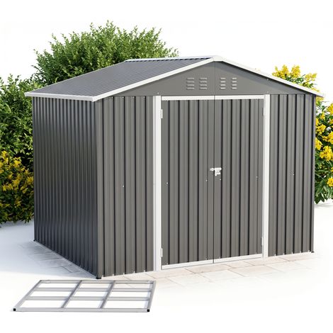 Geräteschuppen Metall 8x6 Fuß anthrazit mit Schiebetür und Lüftung, Metallgerätehaus 229,4x180x191 cm aus verzinktem Stahl