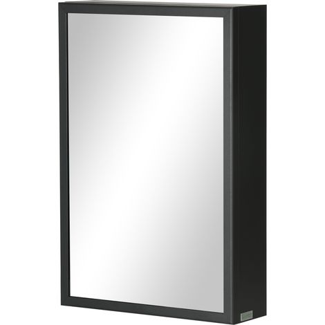 Armoire de toilette avec miroir - Meuble de salle de bain 3 étagères - Acier inoxydable noir - 40 x 12 x 60 cm