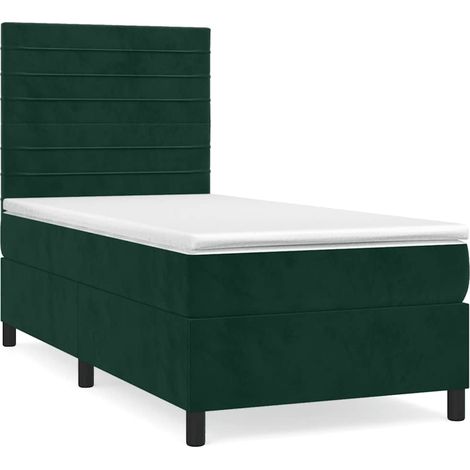 Lit simple  Lit adulte  Sommier à lattes de lit avec matelas Vert foncé 90x190 cm