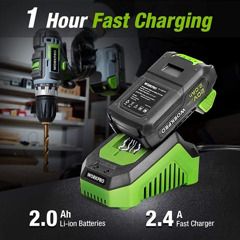 Workpro – Perceuse-visseuse sans fil 20V – 2 batteries 2.0Ah – Mandrin auto-bloquant 10mm – Visseuse à choc 130Nm pour bois et métal — vue 4