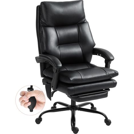 Chaise bureau ergonomique - HOMCOM - soutien lombaire gonflable dossier inclinable hauteur réglable - PU - 65 x 76 x 121 cm - noir (1/5)