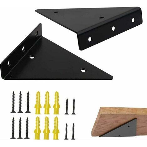 Étagère murale flottante en métal noir – Support invisible triangulaire – Charge max 30 kg – Dimensions 17 cm – Installation facile (1/5)