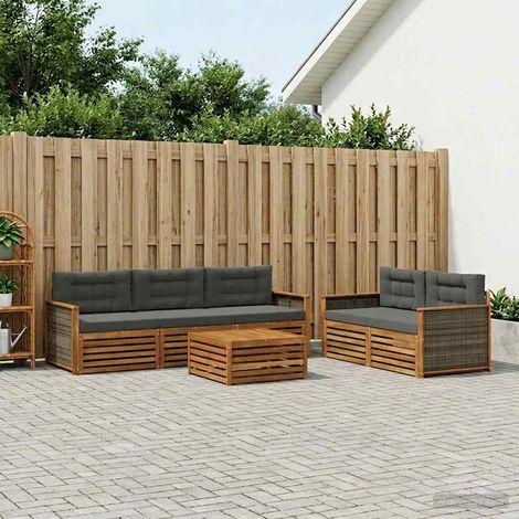 Set di divani da esterno componibile in legno massello di acacia con tavolo naturale e antracite 6 pz - PANGIVO (1/5)