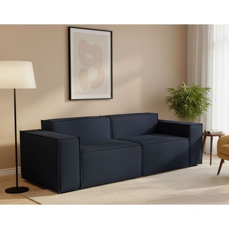 Dmora - Sofá fijo Dlongh, Sofá modular lineal de 2 plazas, 100% Made in Italy, Sofá de salón moderno en tela., Cm 220x95h70, Azul (1/5)
