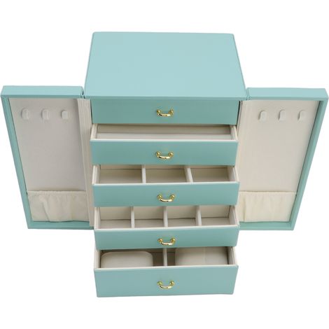 Boîte de Rangement Bijoux en Cuir Vert Style Européen pour Colliers, Boucles d'Oreilles, Montres et Bracelets (1/5)