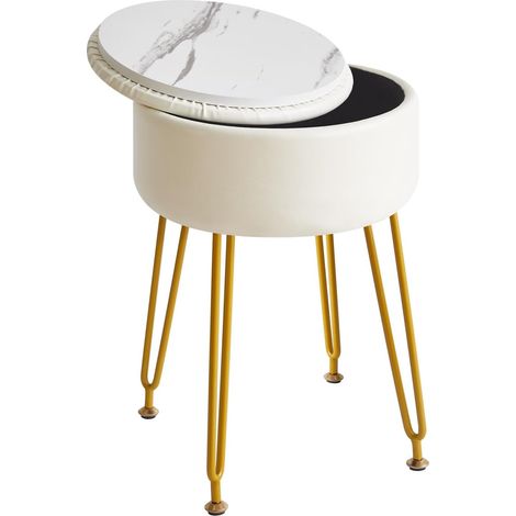 Tabouret Faux Cuir Rond avec Stockage, Blanc WBD024W (1/5)