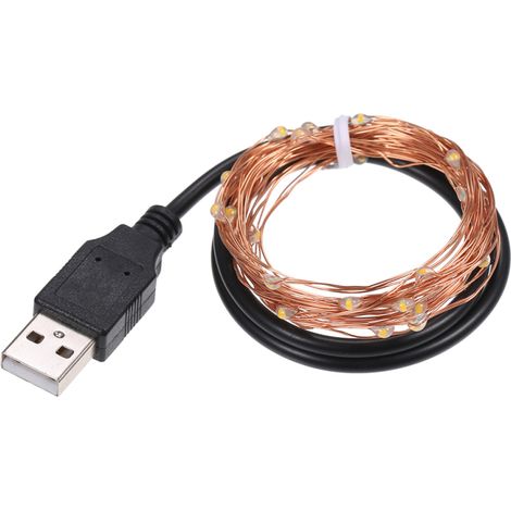 Guirlande cuivre 2m 20LED USB 5V blanc chaud – Flexible portable pour fêtes maison et bars