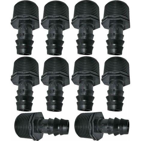 Lot de 10 Adaptateurs/raccords mâles cannelés diamètre 16mmx3/4' de Tuyau Goutte à Goutte Filetage Externe (pour Tuyau de diamètre 16mm) - connecteur pour système d'irrigation/arrosage (1/4)