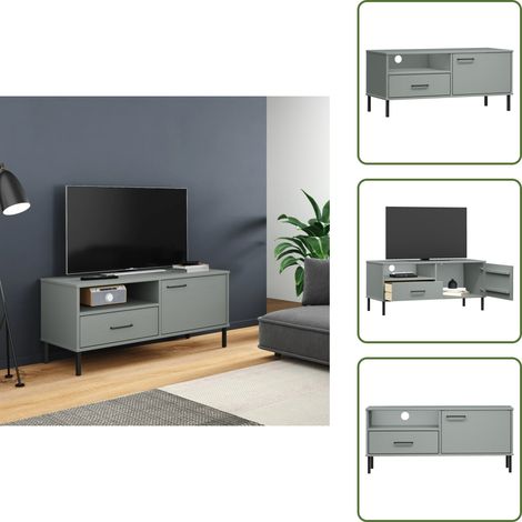 Muebles modernos - vidaXL Mueble de TV con patas de metal OSLO madera maciza pino gris - Almacenamiento