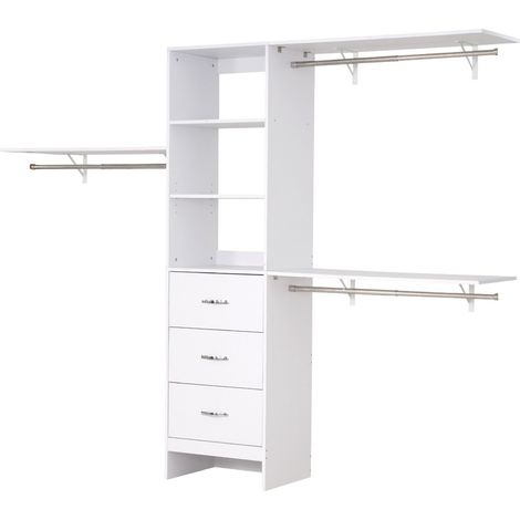 Système de dressing organisateur 3 tiroirs en bois ajustable en hauteur, 3 tringles rétractables, placard (1/5)