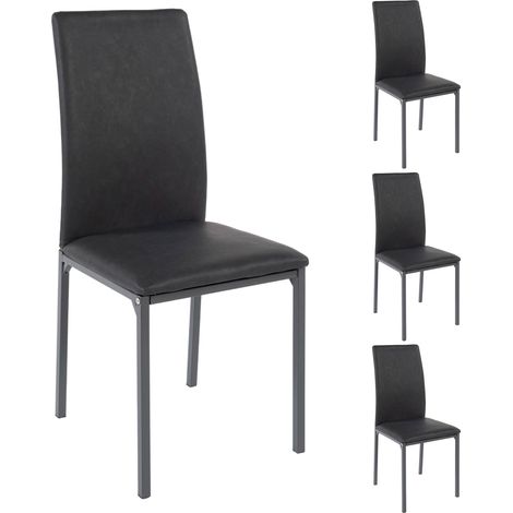 M&S – Lot de 4 chaises en polyuréthane anthracite 50,5x45,5x89 cm – Dossier rectangulaire – Pieds en métal – Confort optimal pour salle à manger