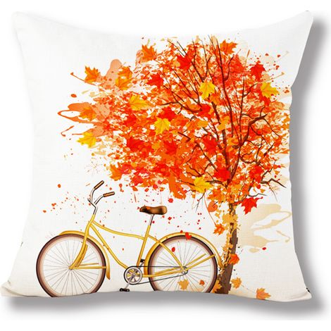 Dekorativer Kissenbezug zum Valentinstag, Baumwolle, 45 x 45 cm, rotes Baum- und Herzmotiv, Fahrradmotiv, Dekoration für Sofa und Auto, Stil E