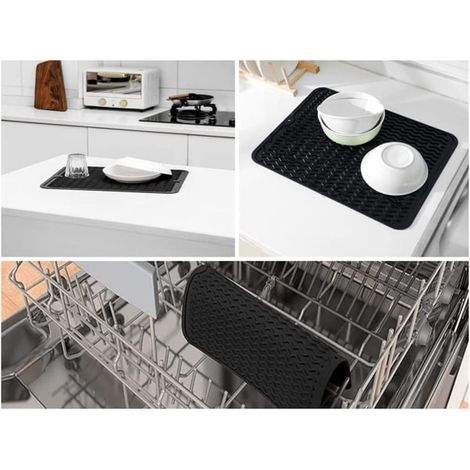Grand tapis de séchage en silicone, tapis disque, sous-couche, accessoire de cuisine résistant à la chaleur, 45×40 cm (noir) (1/5)