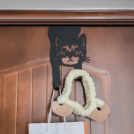 Cintres de porte, crochets en métal solides, design compact sans outils, revêtement noir antirouille pour suspendre la porte, pour le rangement de la maison, du bureau, cadeau de décoration de chat (1/5)