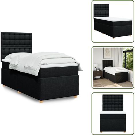Sommier à lattes de lit avec matelas Noir 90x190 cm Tissu - Lit Double - Literie - Matelas À Ressorts Ensachés - Têtière Ajustable - Surmatelas (1/5)