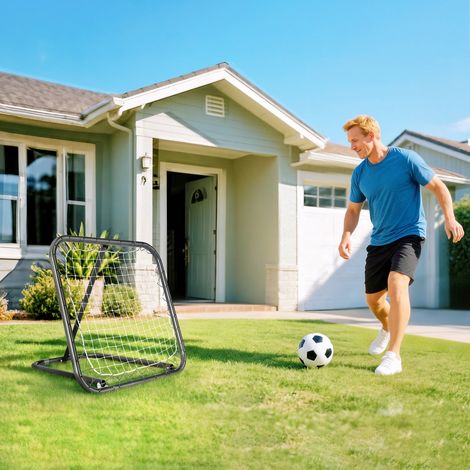 Filet de rebond de football rebondisseur de football ajustable pliable portable 4 piquets de fixations au sol 78 x 84 x 78 cm noir blanc